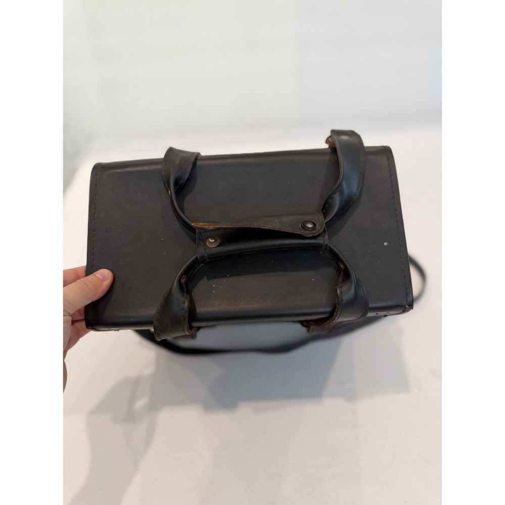 Vintage Large Black Leather Camera Hard Case w/ compartments & handle Japan Y2K - Picture 8 of 12